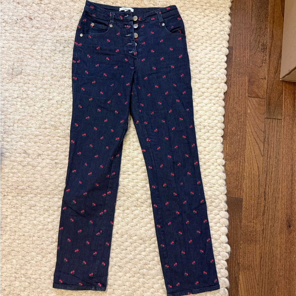Miaou Floral Rose Embroidered Straight Leg Jeans Size 25